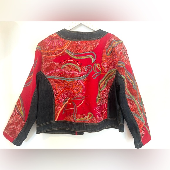 Chico's Red Embroidered Jean Jacket - Picture 4 of 6